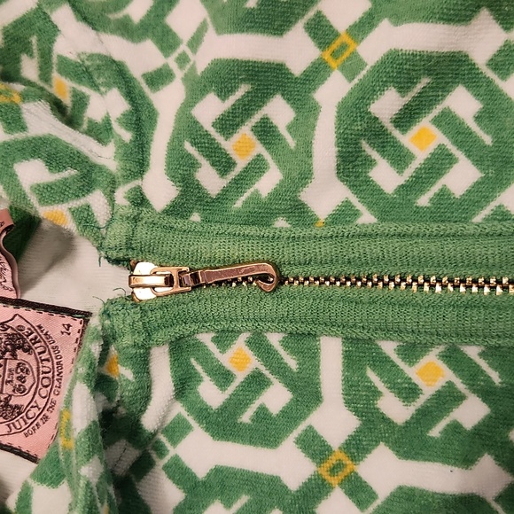 Vintage Juicy Couture  Green Print Short Sleeve Hoodie Terry Cloth XS-S - Picture 5 of 6